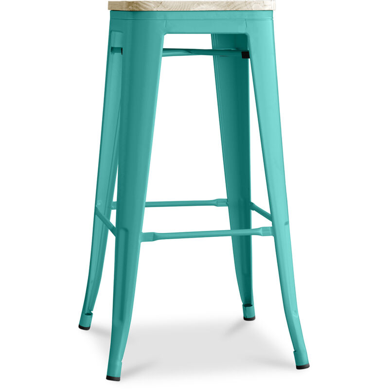foto del prodotto sgabello da bar design industriale acciaio e legno 76cm stylix pastel green