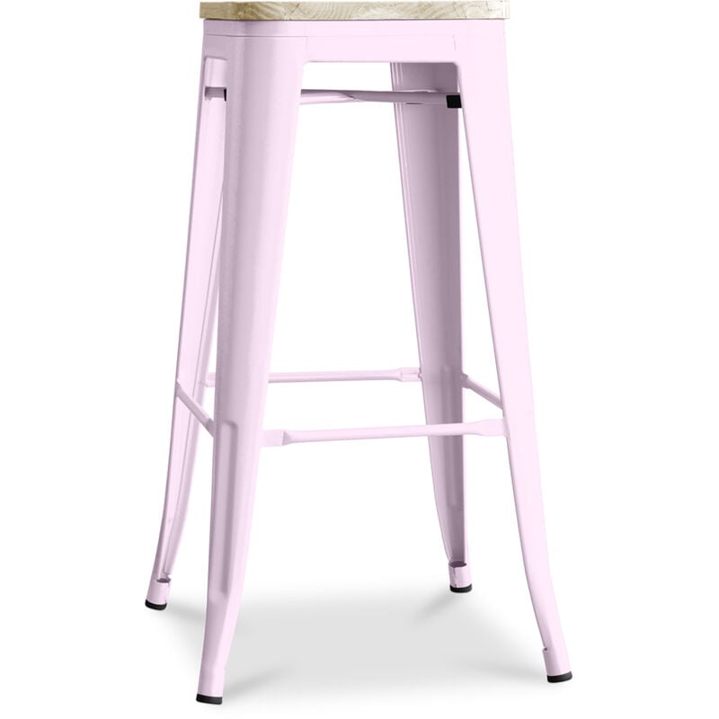 foto del prodotto sgabello da bar design industriale acciaio e legno 76cm stylix pastel pink