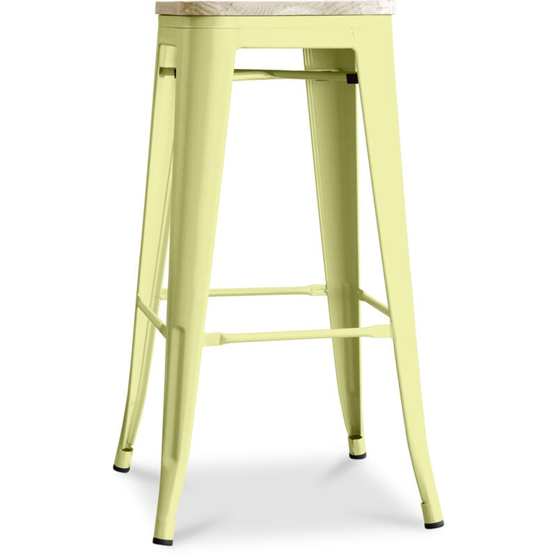 foto del prodotto sgabello da bar design industriale acciaio e legno 76cm stylix pastel yellow