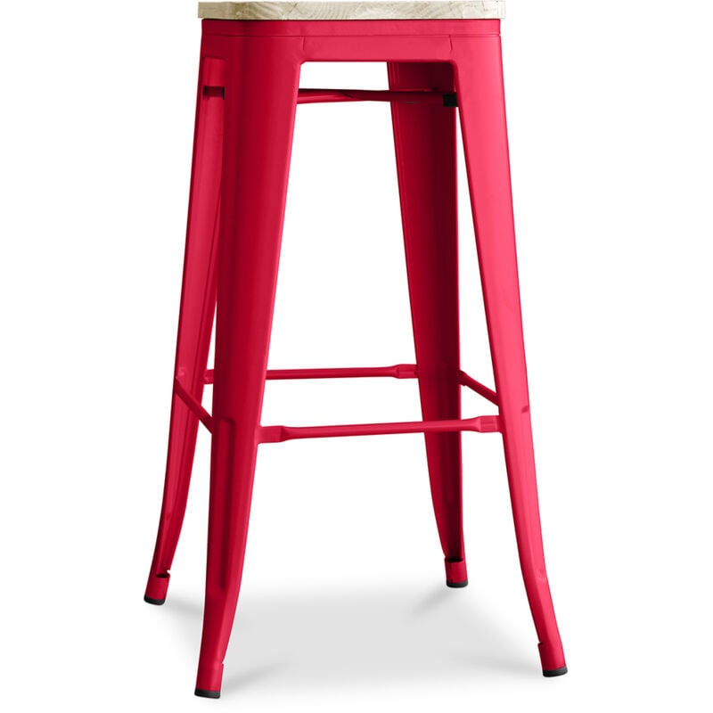 foto del prodotto sgabello da bar design industriale acciaio e legno 76cm stylix rosso