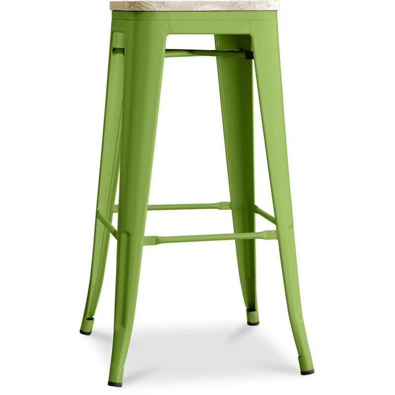 foto del prodotto sgabello da bar design industriale acciaio e legno 76cm stylix verde chiaro