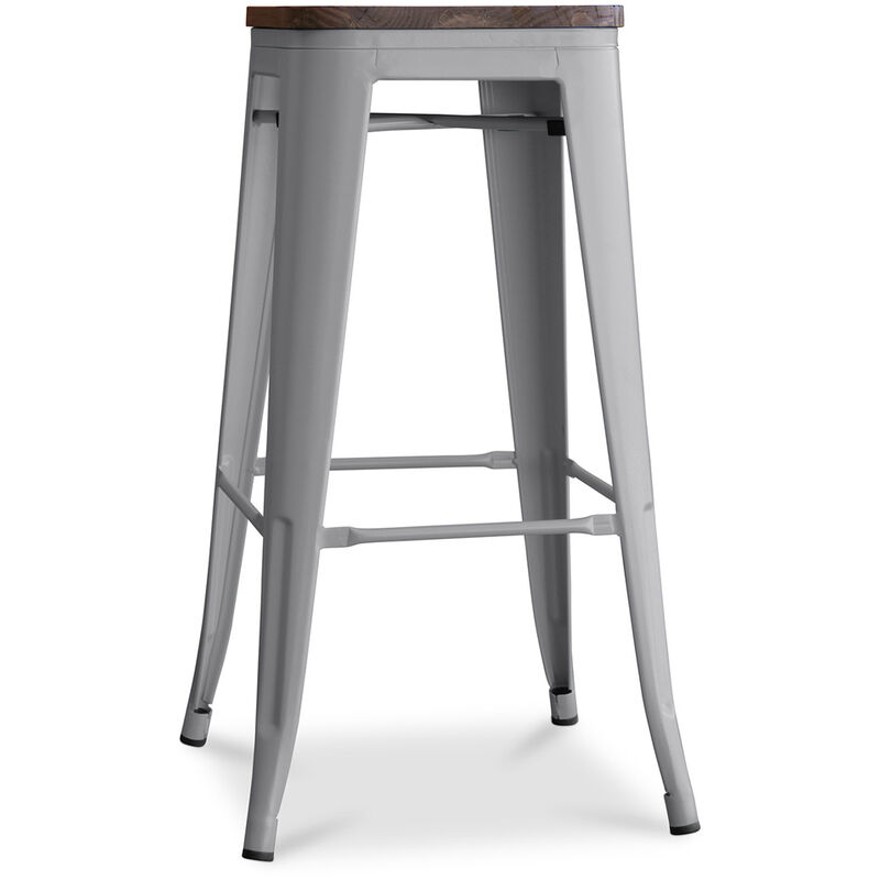 foto del prodotto sgabello da bar design industriale legno acciaio 76cm stylix grigio chiaro
