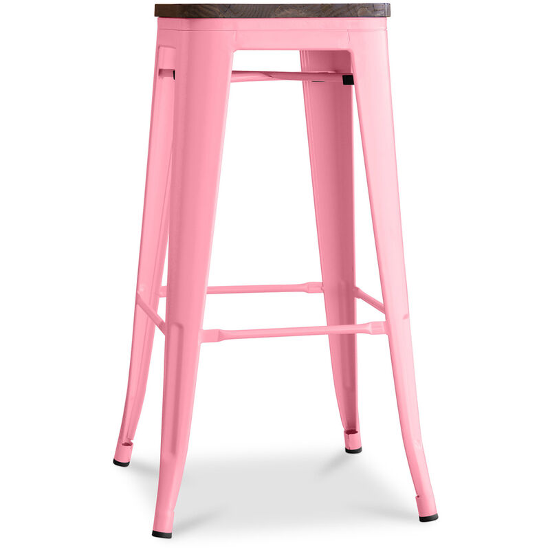 foto del prodotto sgabello da bar design industriale legno acciaio 76cm stylix rosa