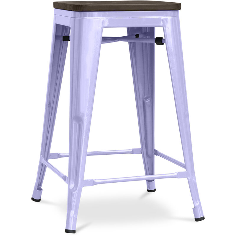 foto del prodotto sgabello da bar design industriale legno e acciaio 60cm stylix lavanda