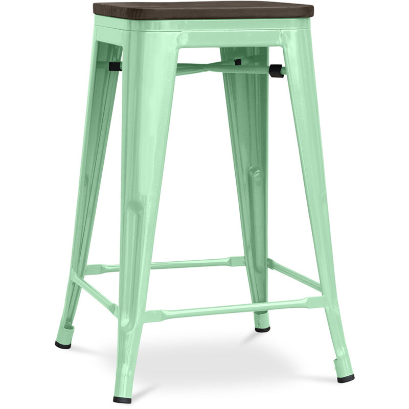 foto del prodotto sgabello da bar design industriale legno e acciaio 60cm stylix menta