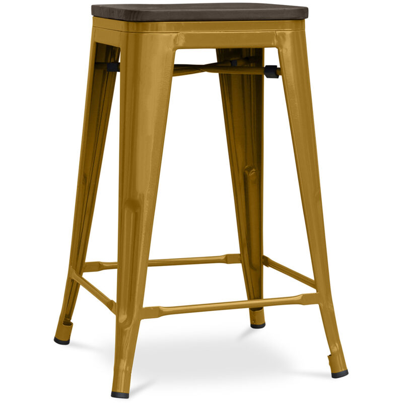 foto del prodotto sgabello da bar design industriale legno e acciaio 60cm stylix oro