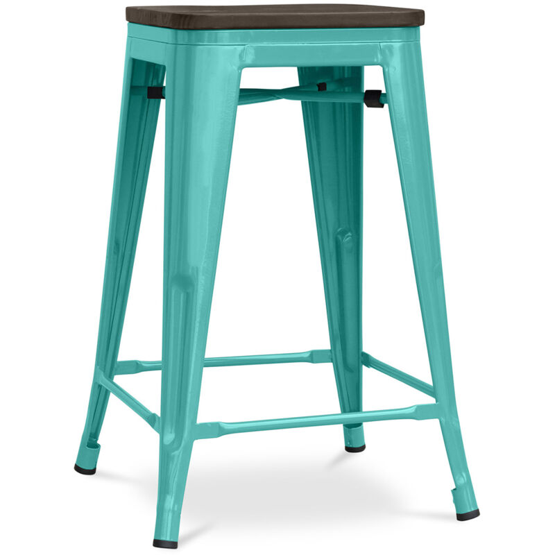 foto del prodotto sgabello da bar design industriale legno e acciaio 60cm stylix pastel green