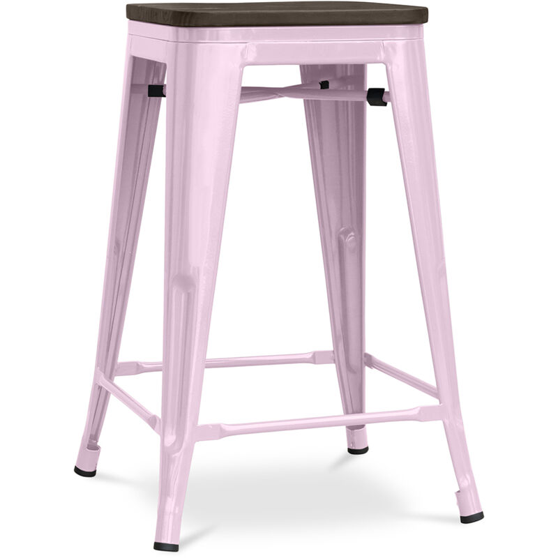 foto del prodotto sgabello da bar design industriale legno e acciaio 60cm stylix pastel pink