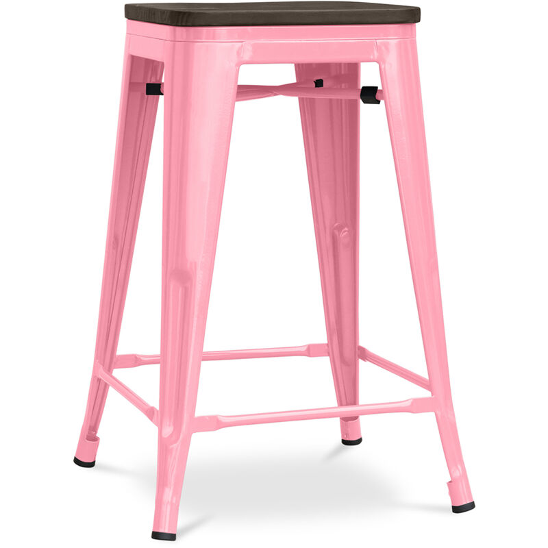 foto del prodotto sgabello da bar design industriale legno e acciaio 60cm stylix rosa