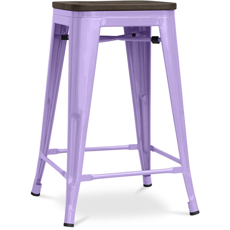 foto del prodotto sgabello da bar design industriale legno e acciaio 60cm stylix viola pastello