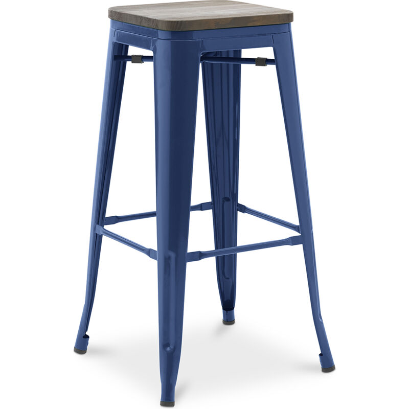 foto del prodotto sgabello da bar design industriale legno e acciaio 76 cm nuova edizione stylix blu scuro