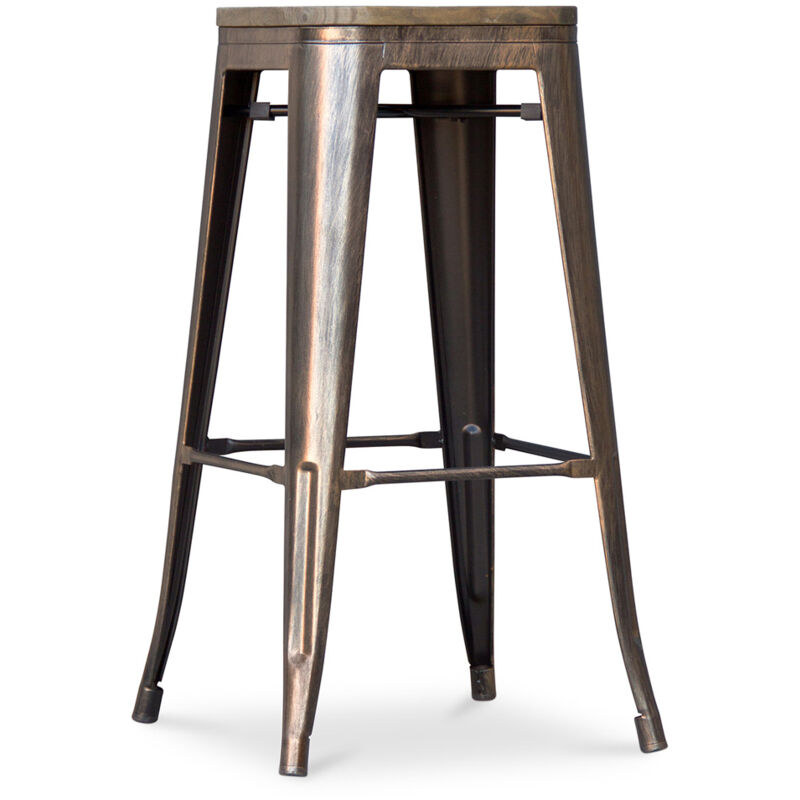 foto del prodotto sgabello da bar design industriale legno e acciaio 76 cm nuova edizione stylix bronze metallizzato