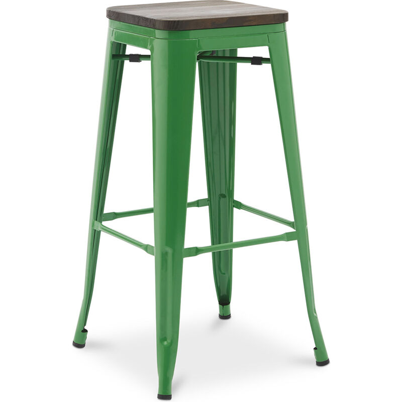 foto del prodotto sgabello da bar design industriale legno e acciaio 76 cm nuova edizione stylix verde