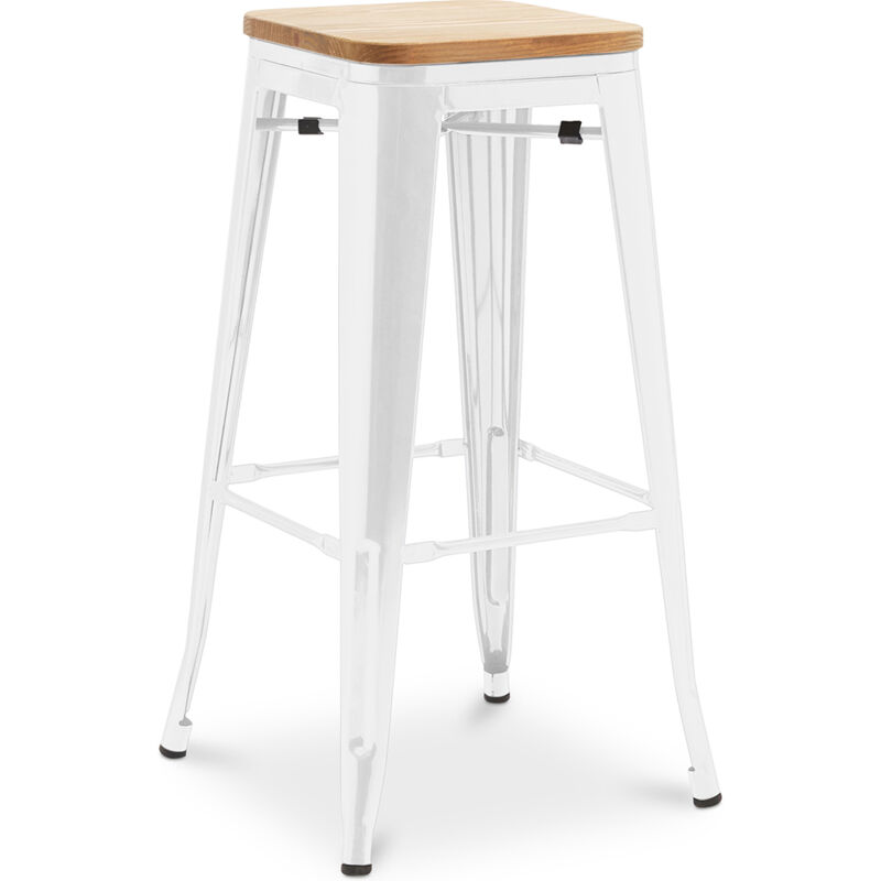 foto del prodotto sgabello da bar design industriale legno e acciaio 76cm nuova edizione stylix bianco
