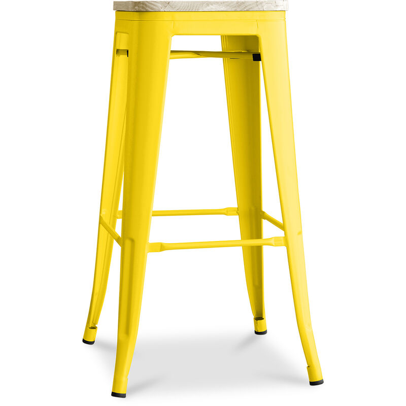 foto del prodotto sgabello da bar design industriale legno e acciaio 76cm nuova edizione stylix giallo