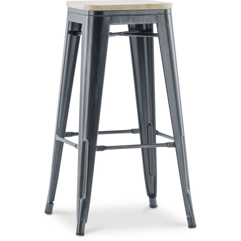 foto del prodotto sgabello da bar design industriale legno e acciaio 76cm nuova edizione stylix industriel