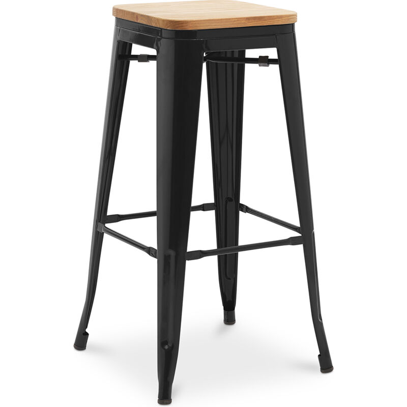 foto del prodotto sgabello da bar design industriale legno e acciaio 76cm nuova edizione stylix nero