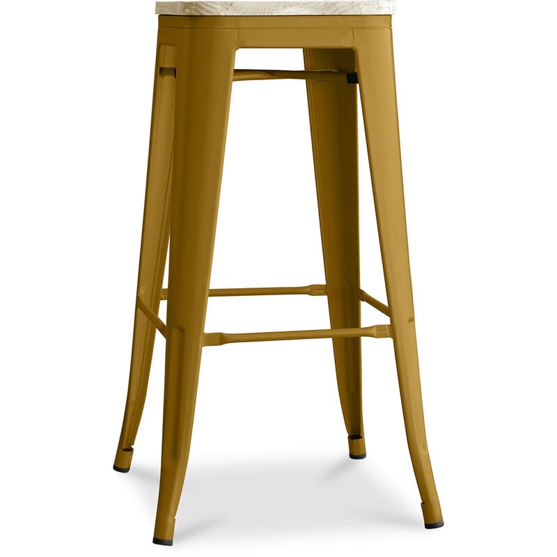foto del prodotto sgabello da bar design industriale legno e acciaio 76cm nuova edizione stylix oro