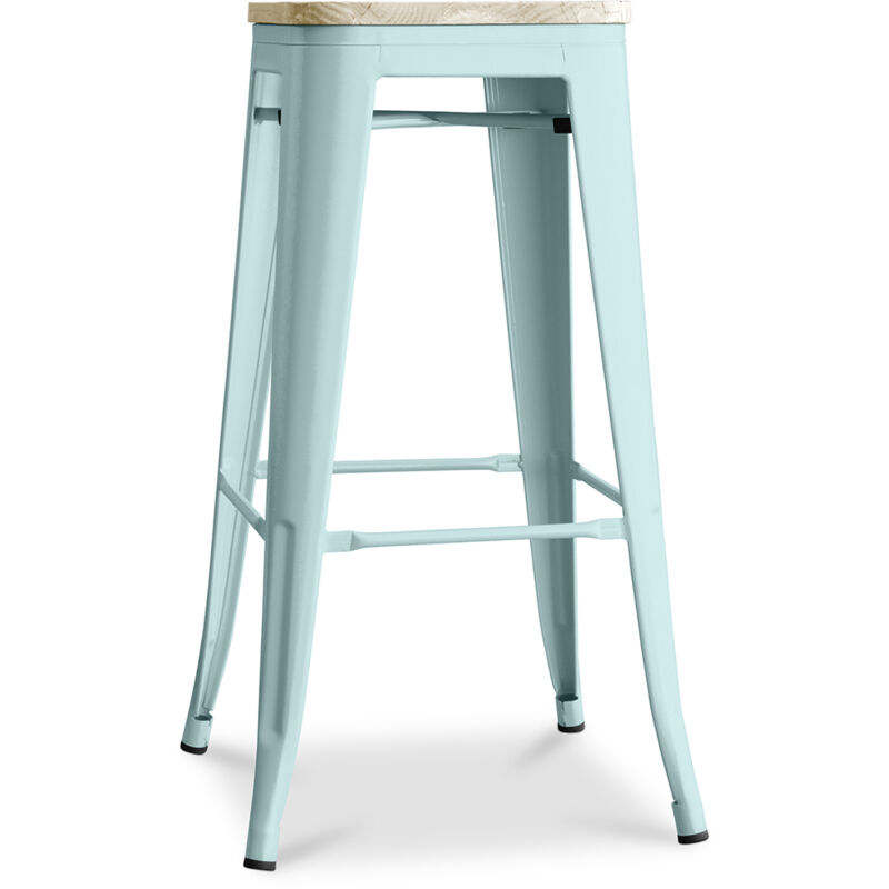 foto del prodotto sgabello da bar design industriale legno e acciaio 76cm nuova edizione stylix verde pallido