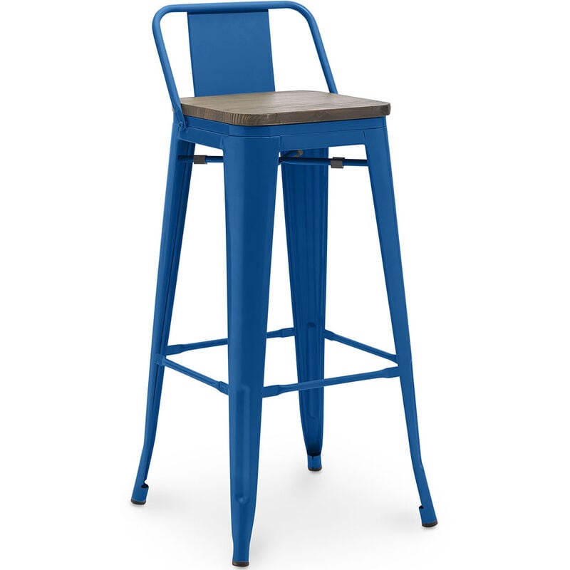 foto del prodotto sgabello da bar design industriale legno e acciaio 76cm stylix blu scuro