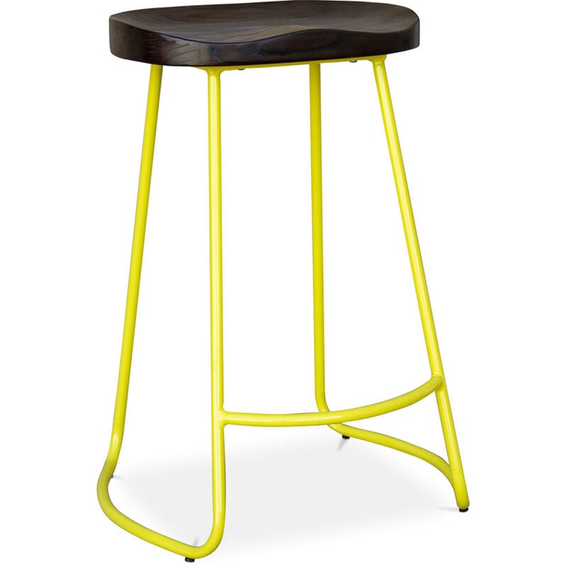foto del prodotto sgabello da bar design industriale legno e metallo 66 cm adriel giallo