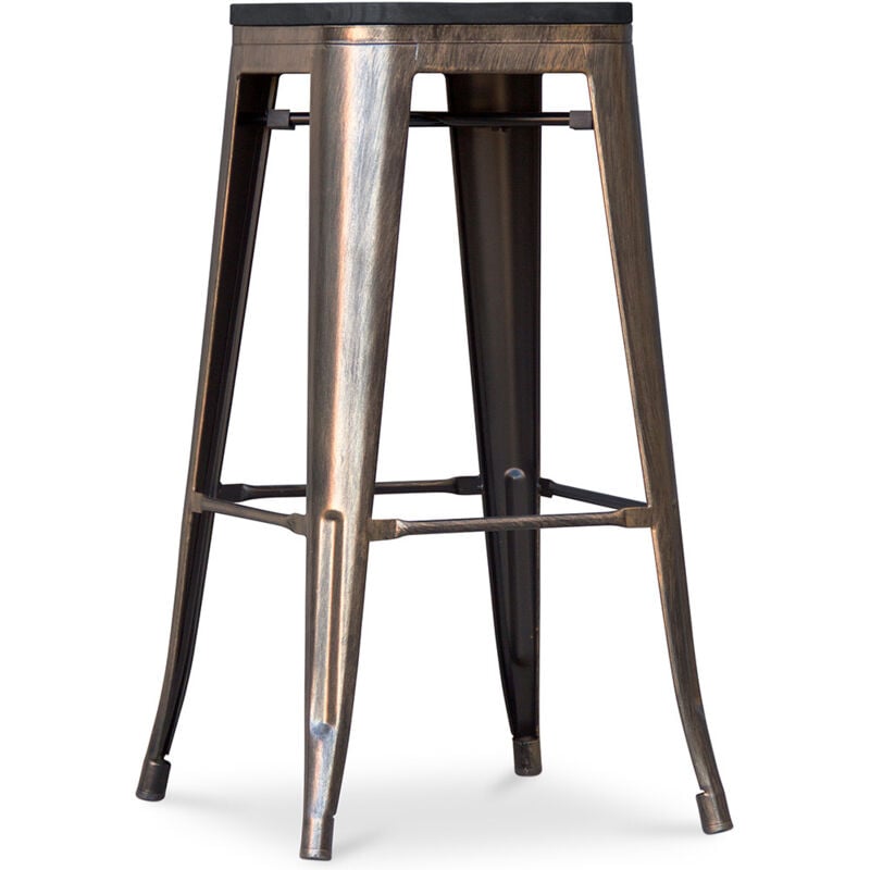 foto del prodotto sgabello da bar design industriale legno e metallo 76cm stylix bronze metallizzato