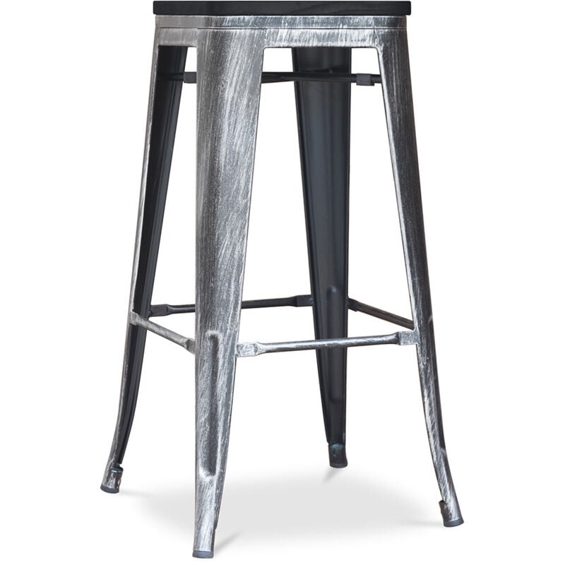 foto del prodotto sgabello da bar design industriale legno e metallo 76cm stylix industriel