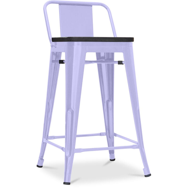 foto del prodotto sgabello da bar di design industriale con schienale legno e acciaio 60 cm stylix lavanda