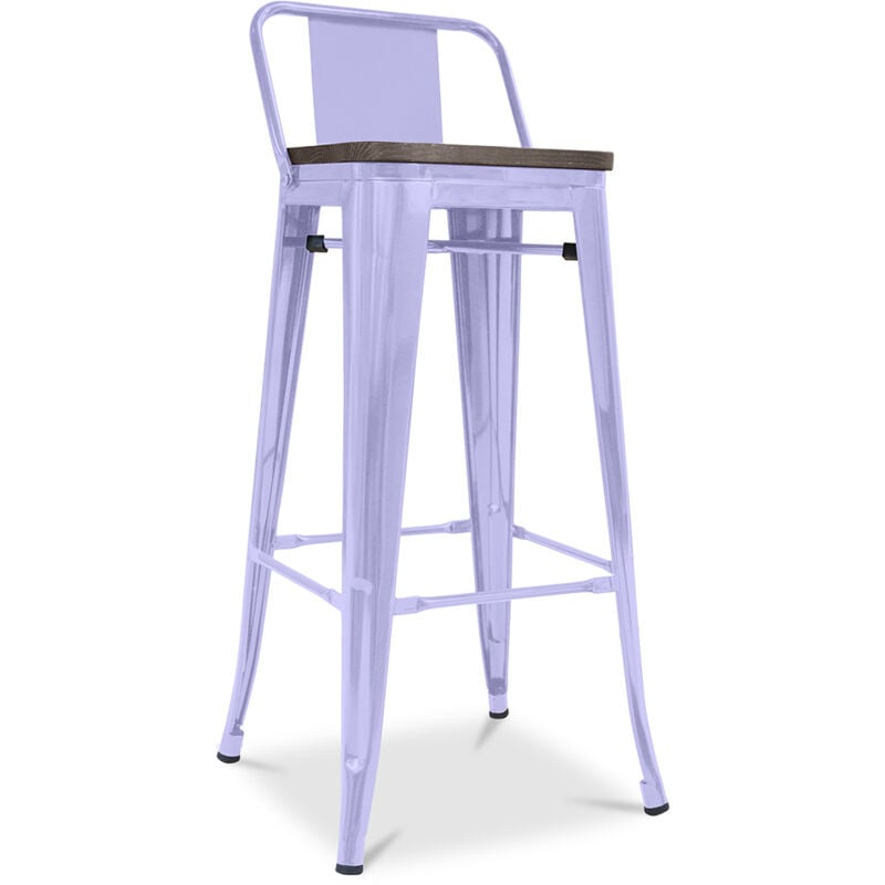foto del prodotto sgabello da bar di design industriale con schienale legno e acciaio 76 cm stylix lavanda