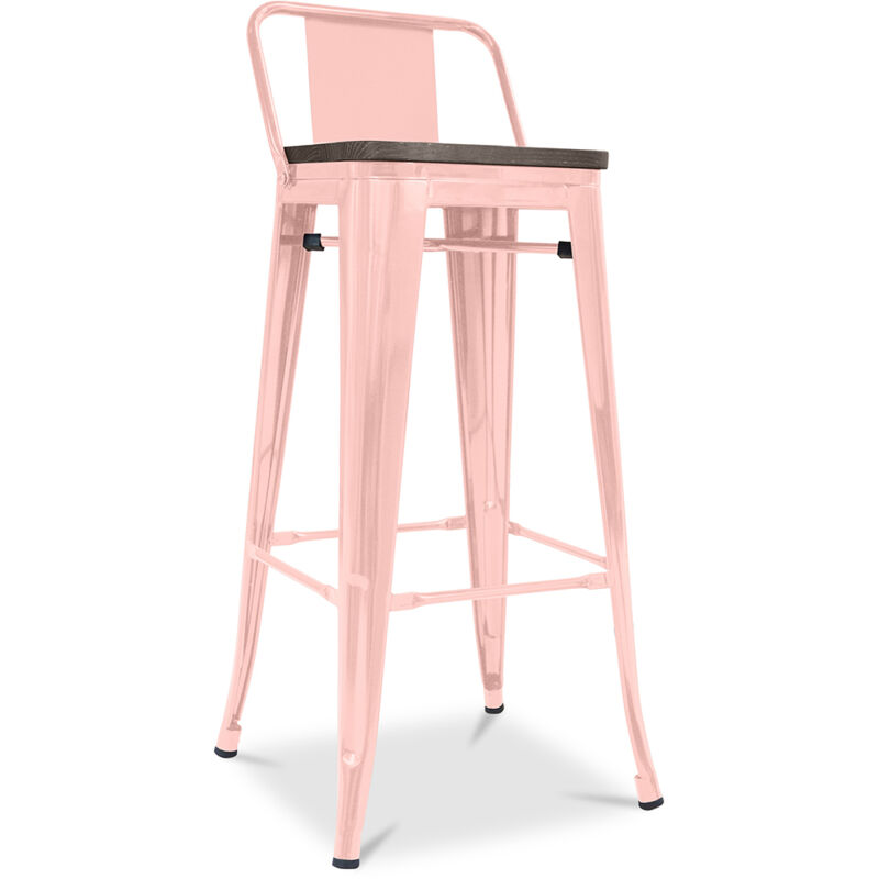 foto del prodotto sgabello da bar di design industriale con schienale legno e acciaio 76 cm stylix pastel orange