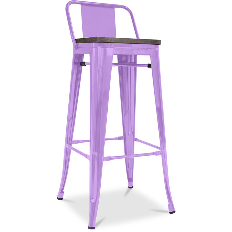 foto del prodotto sgabello da bar di design industriale con schienale legno e acciaio 76 cm stylix viola chiaro