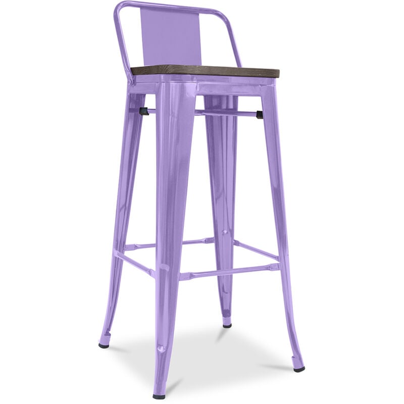 foto del prodotto sgabello da bar di design industriale con schienale legno e acciaio 76 cm stylix viola pastello