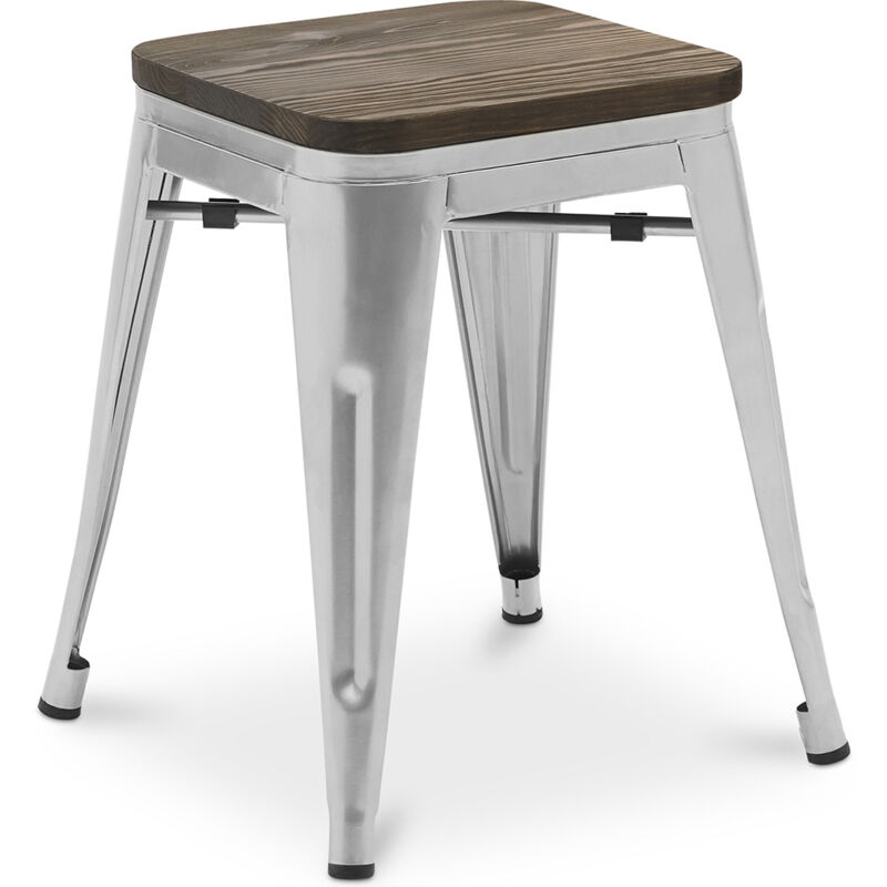 foto del prodotto sgabello da bar di design industriale - legno e acciaio - 45 cm - nuova edizione - stylix acciaio