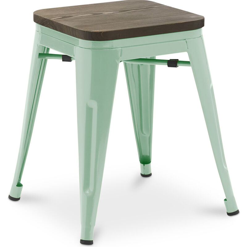 foto del prodotto sgabello da bar di design industriale legno e acciaio 45 cm nuova edizione stylix menta