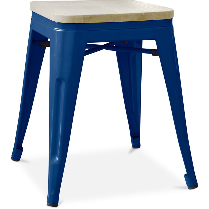 foto del prodotto sgabello da bar di design industriale legno e acciaio 45cm nuova edizione stylix blu scuro
