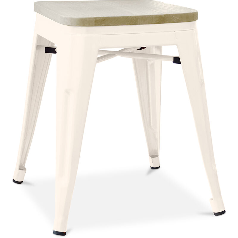 foto del prodotto sgabello da bar di design industriale legno e acciaio 45cm nuova edizione stylix crema