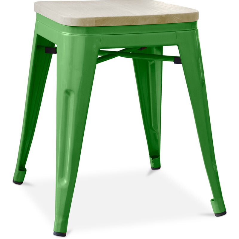 foto del prodotto sgabello da bar di design industriale - legno e acciaio - 45cm - nuova edizione - stylix verde