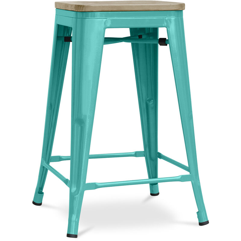 foto del prodotto sgabello da bar di design industriale legno e acciaio 61 cm stylix pastel green