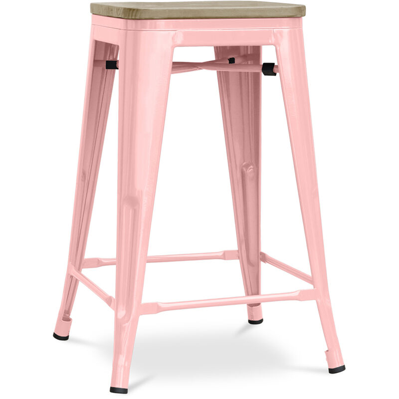 foto del prodotto sgabello da bar di design industriale legno e acciaio 61 cm stylix pastel orange