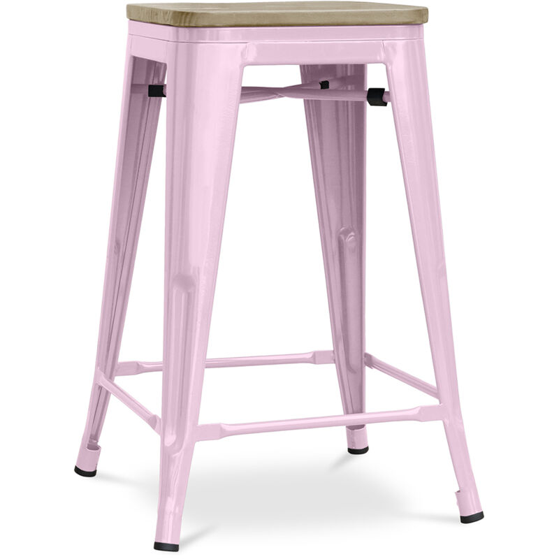 foto del prodotto sgabello da bar di design industriale legno e acciaio 61 cm stylix pastel pink