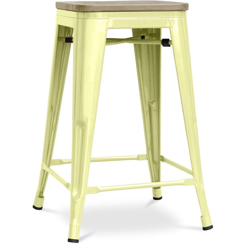 foto del prodotto sgabello da bar di design industriale legno e acciaio 61 cm stylix pastel yellow