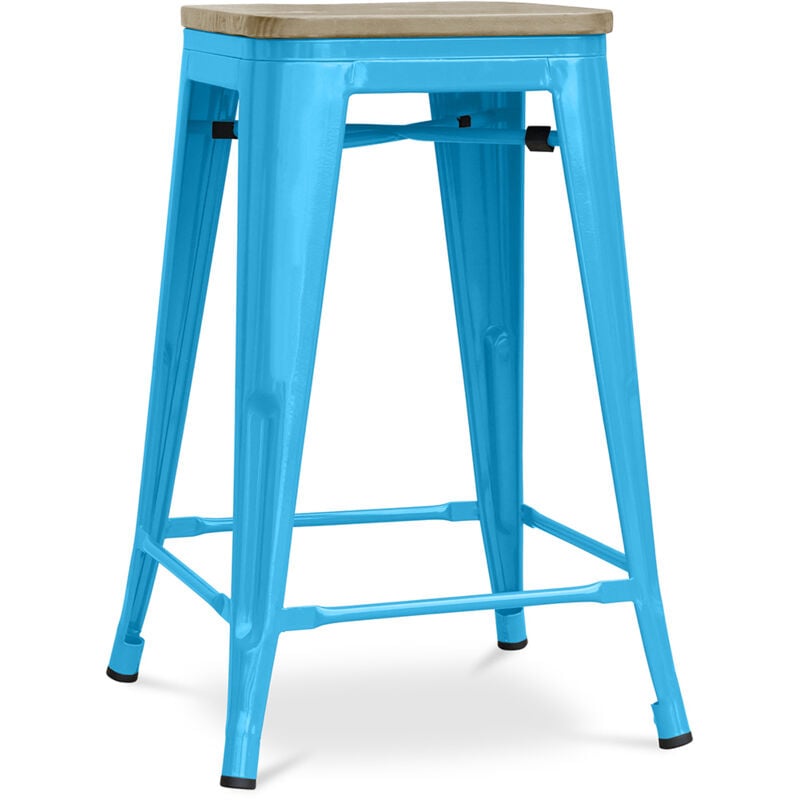 foto del prodotto sgabello da bar di design industriale legno e acciaio 61 cm stylix turchese