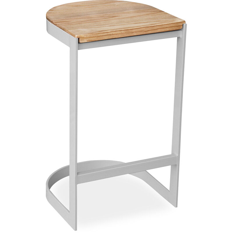foto del prodotto sgabello da bar di design industriale legno e metallo 60cm lia grigio chiaro