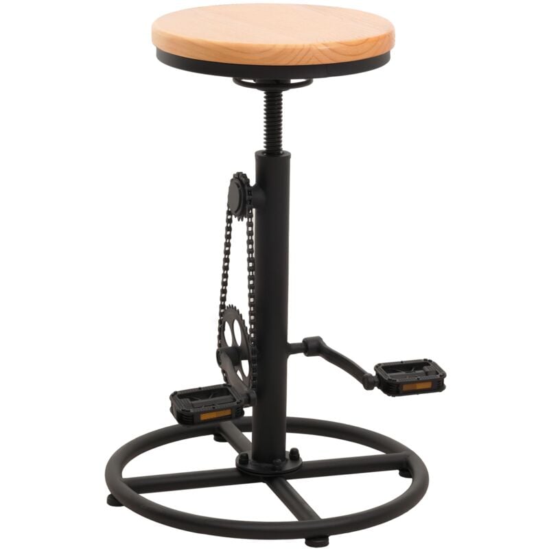 foto del prodotto sgabello da bar hhg 966, bicicletta bike girevole altezza regolabile metallo industriale legno massiccio, naturale