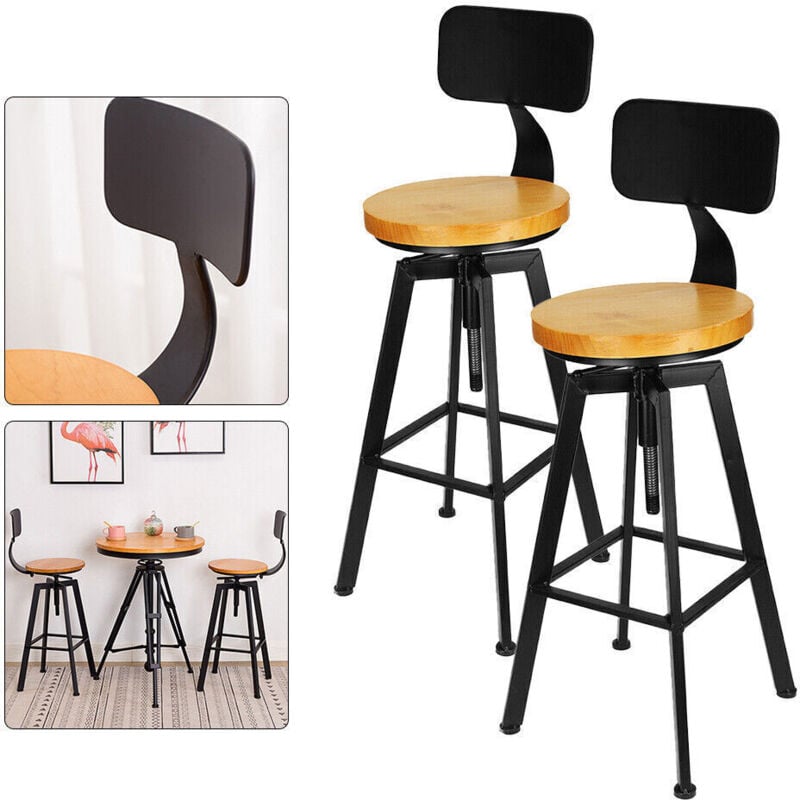foto del prodotto sgabello da bar in legno, 64 84 cm, altezza regolabile, set da 2 pezzi, in stile industriale, retr , in legno, per bar, bistrot e caffetterie,