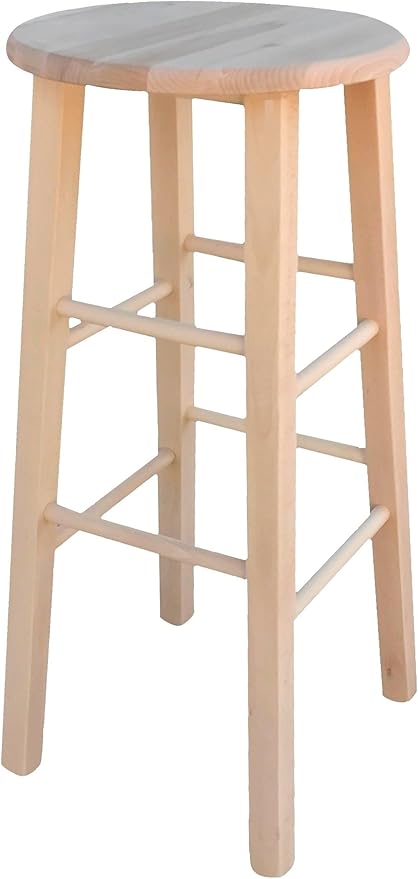 foto del prodotto sgabello da bar in legno da verniciare h 68 cm seduta rotonda con gambe dritte