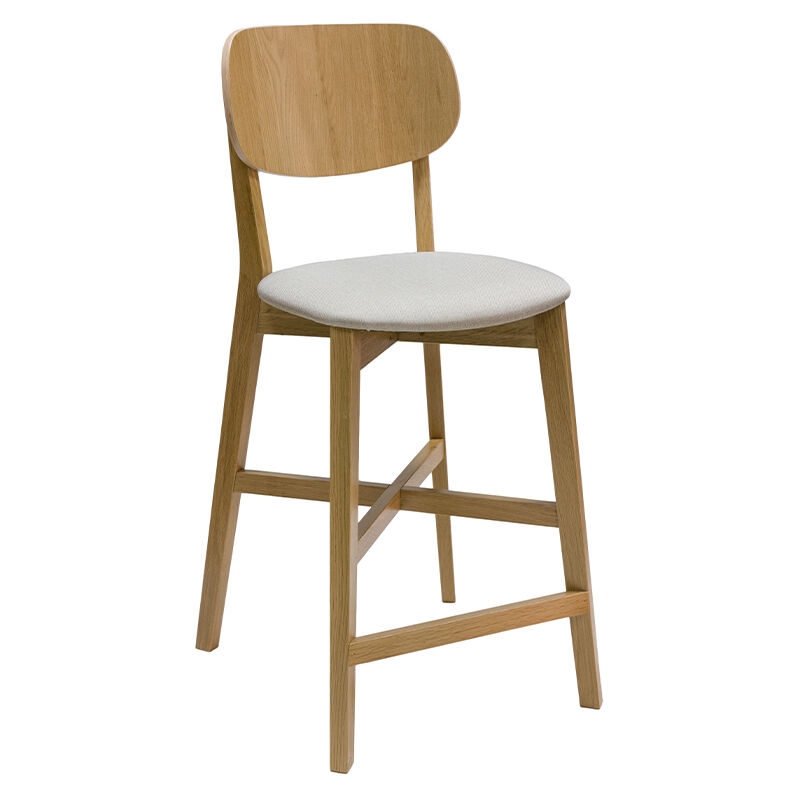 foto del prodotto sgabello da bar in legno massello di rovere chiaro e tessuto beige h65 cm lucia