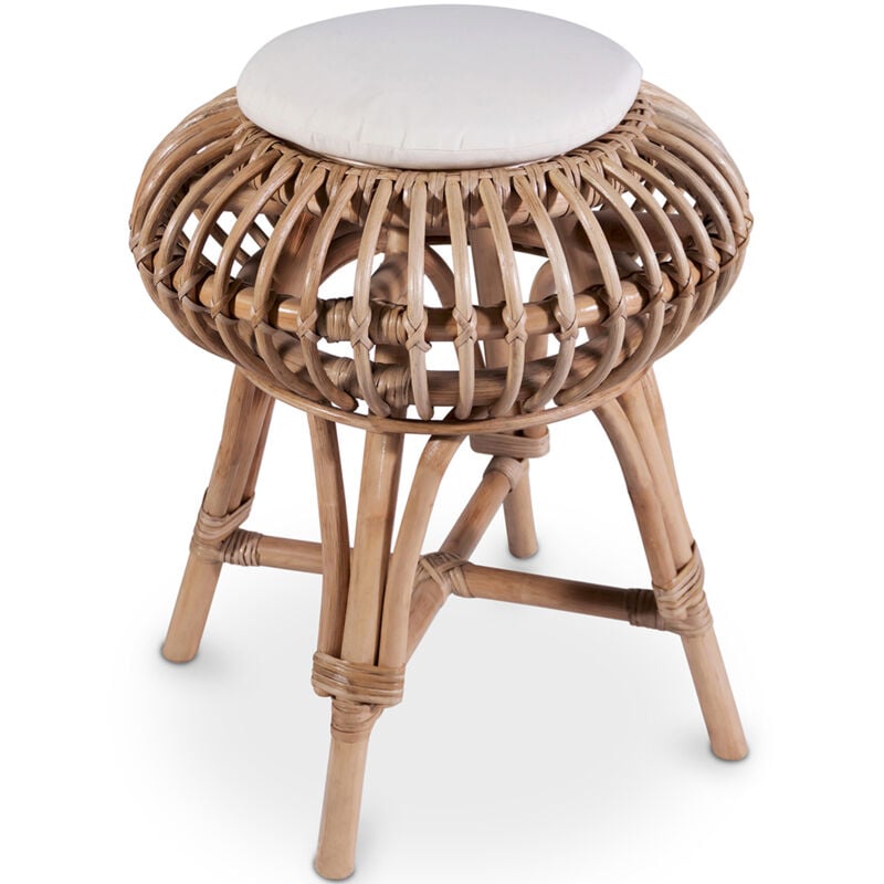 foto del prodotto sgabello da bar in rattan stile boho bali lera bianco