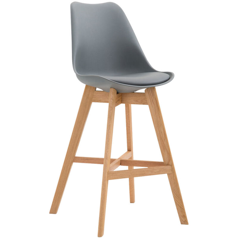 foto del prodotto sgabello da bar in stile scandinavo con poggiapiedi in legno, plastica grigia e sedili sintetici tdb10372