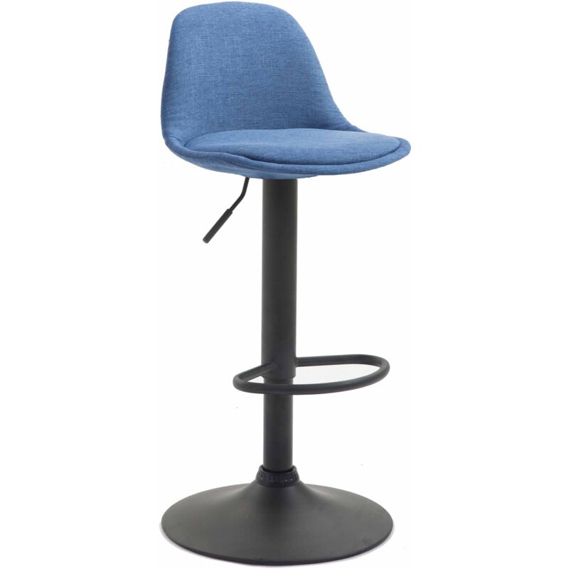 foto del prodotto sgabello da bar in tessuto blu e struttura in metallo nero piedini a tromba regolabili in altezza 100001048